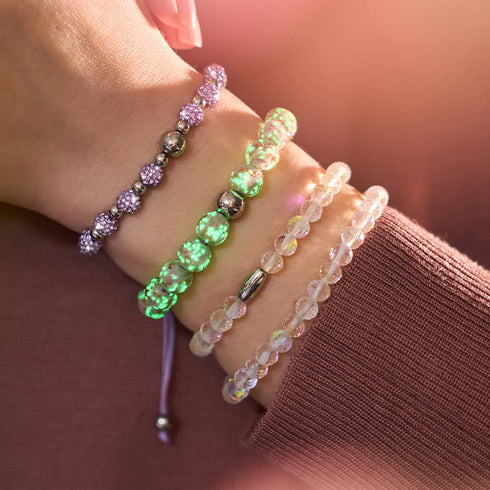 Pervenche | Argent | Bracelet macramé verre luciole